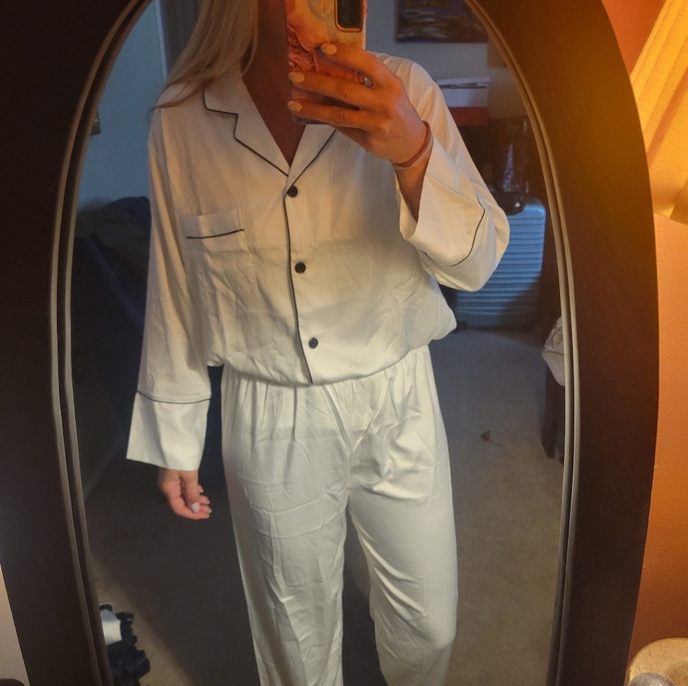 White silk two piece pj set